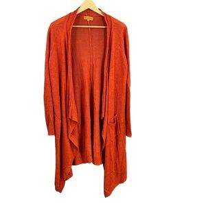 Roberta Freymann‎ Open Front Cardigan Orange Linen Lightweight Size 1 (Small)